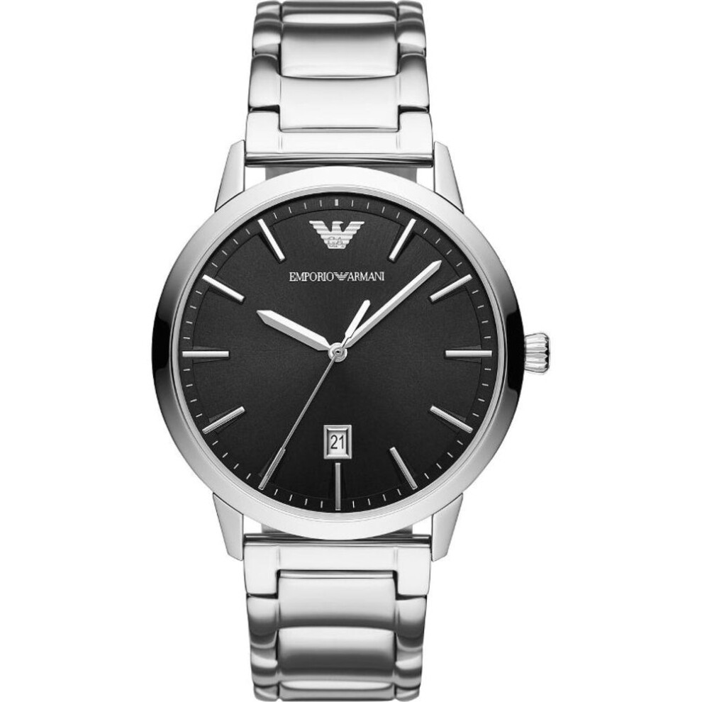 Emporio Armani Ar11310 Ruggero Men's Watch - Silver Steel, Black Dial