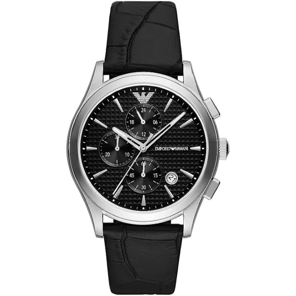 Armani Emporio Ar11530 Men's Chronograph Watch - Black Dial, Leather Strap