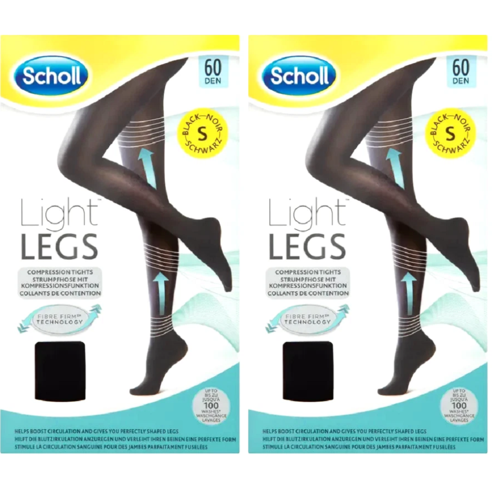 2xScholl Light Legs Compression Tights for Women, 60 Denier, Black, Small