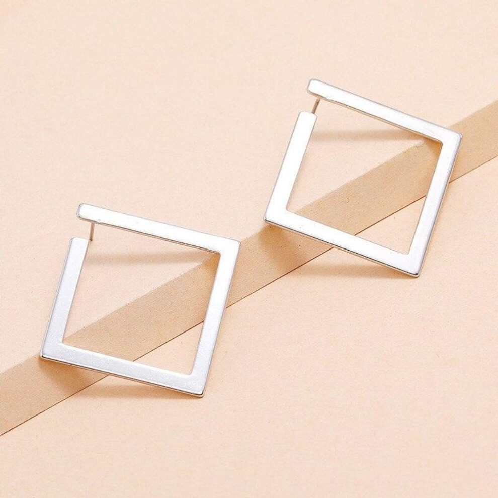 (silver) Luxury Simple Stud Earrings For Women 2022 Girls Geometric Diamond Ear Rings Female Gold Brincos Fashion Jewelry Accessories New
