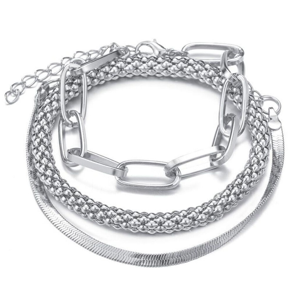 (silver) New Trendy Cuban Women Men Bracelets Bangles Classic Twist Rope Chain Bracelets 3pcs Punk Gold Color Charm Hand Jewelry Party Accessories Gifts