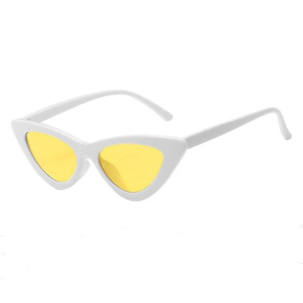 (white,yellow, white&yellow) Vintage Cat Eye Sunglasses Women Brand Designer Retro Sunglass Female Non-polarized