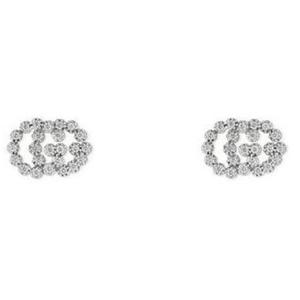 Gucci Ybd481676003 18k White Gold Gg Running Diamond Stud Earrings