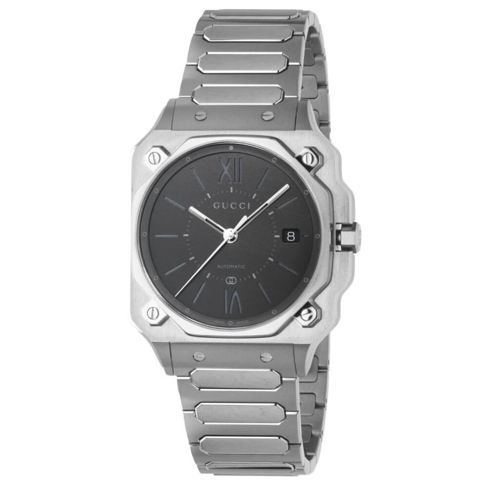 Gucci Ya166401 G-flat Automatic 36mm Men's Watch - Black Dial, Stainless Steel Bracelet