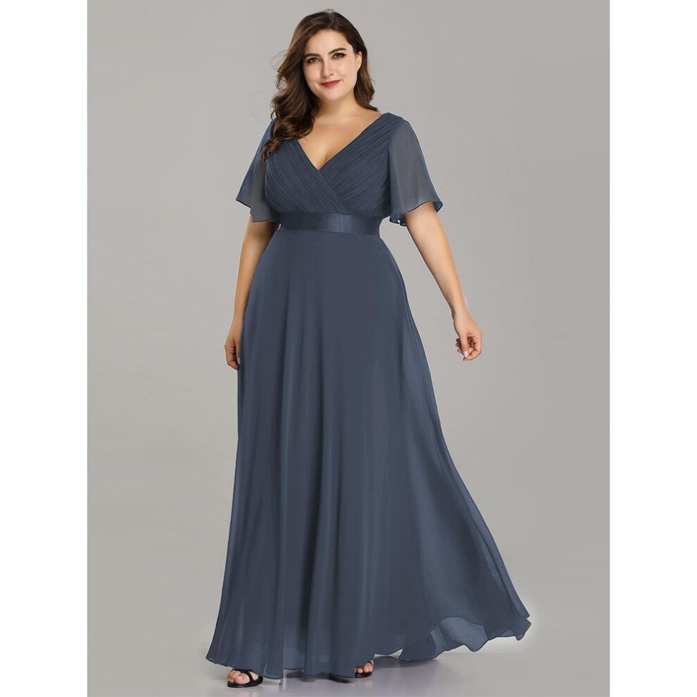 (gray-blue, 9XL) Ever-pretty Women&apos;s Plus Size Double V-neck Evening Party Maxi Dress