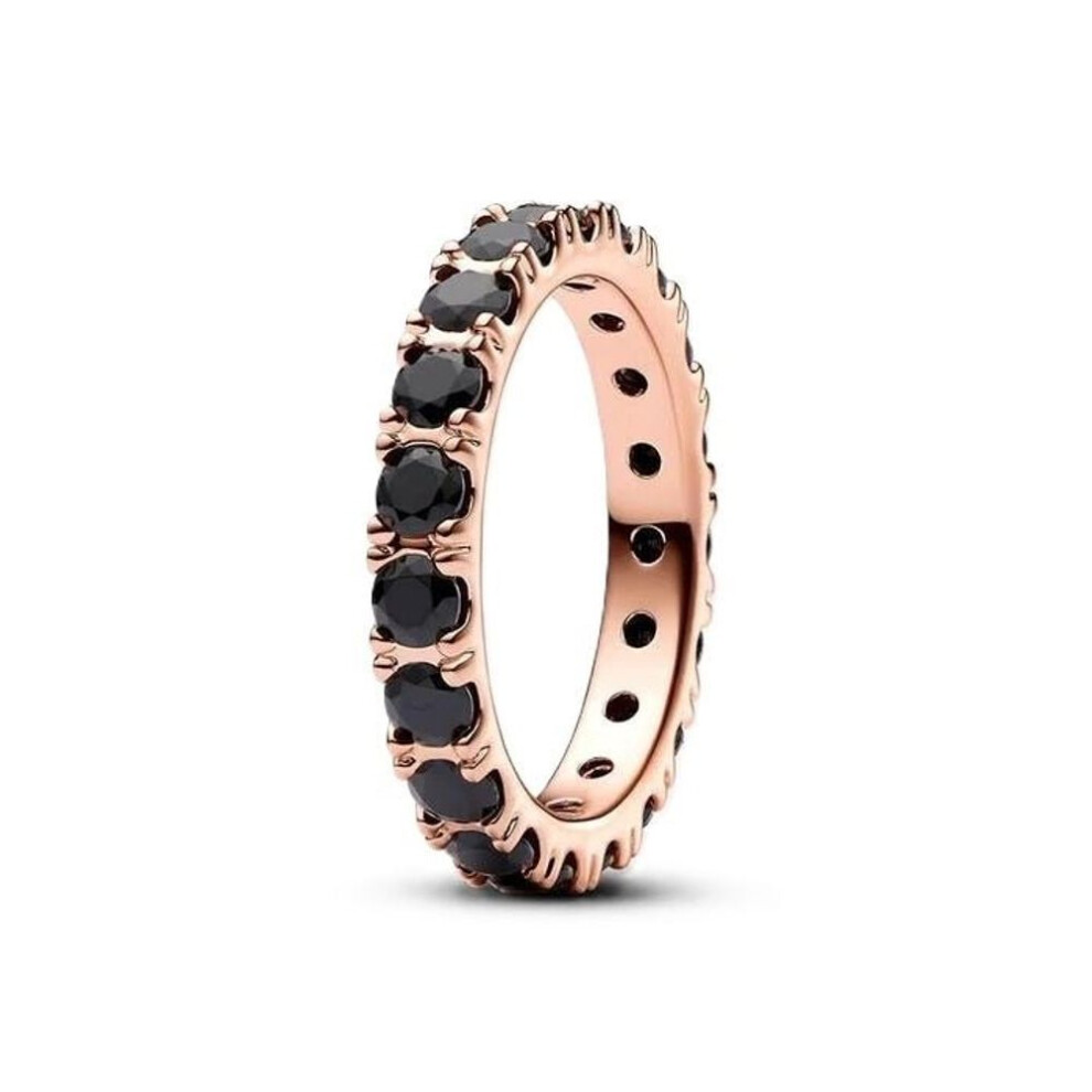 Pandora 180050c02-52 Black Sparkling Row Eternity Ring - 14k Rose Gold-plated, Size 52