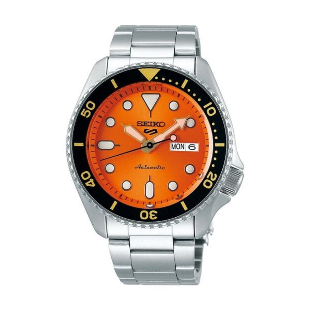 Seiko 5 Sports Srpd59k1 Automatic Men's Watch - Orange Dial, Stainless Steel Bracelet