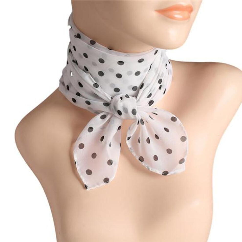 (white) Women Scarf Dot Print Color Matching Thin Breathable Lightweight Neck Decoration Chiffon Lady Head Neck Square Scarf Clothes Accessory