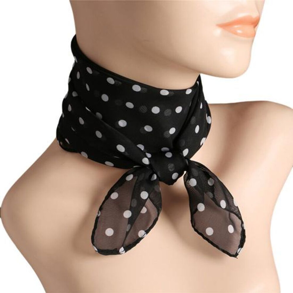 (black white) Women Scarf Dot Print Color Matching Thin Breathable Lightweight Neck Decoration Chiffon Lady Head Neck Square Scarf Clothes Accessory