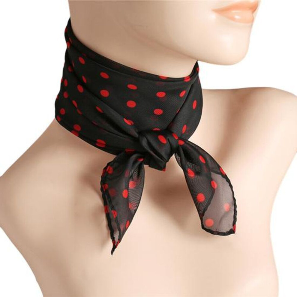 (red black) Women Scarf Dot Print Color Matching Thin Breathable Lightweight Neck Decoration Chiffon Lady Head Neck Square Scarf Clothes Accessory