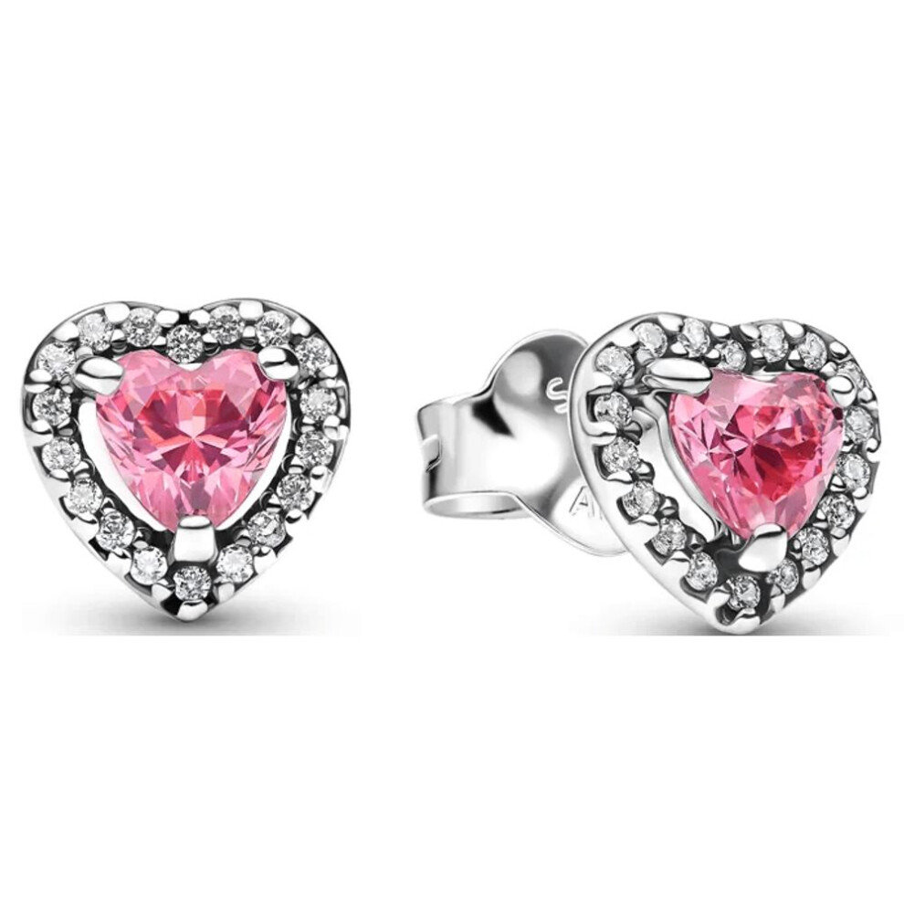 Pandora Timeless Elevated Pink Heart Stud Earrings 298427c02 - Sterling Silver, Pink Cubic Zirconia