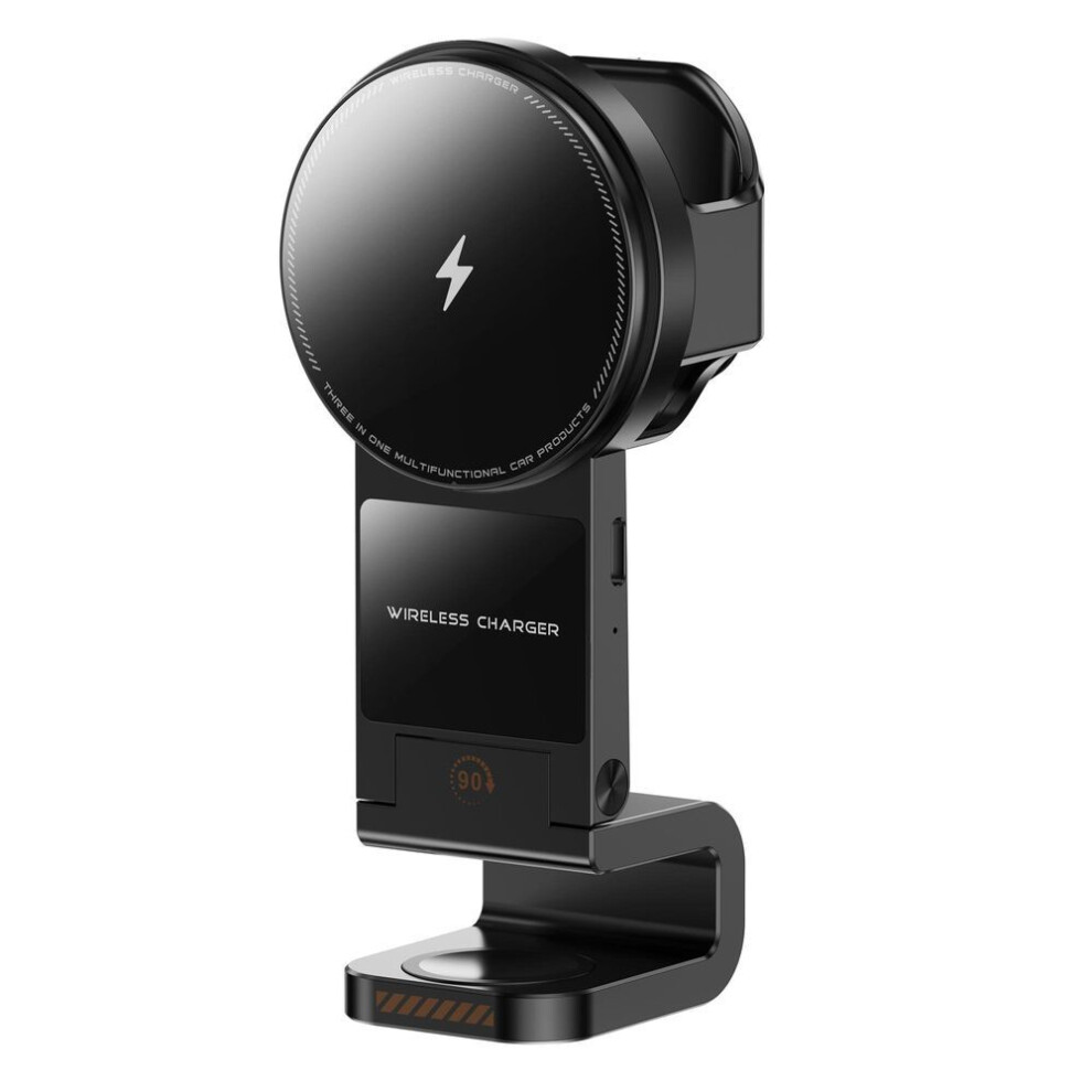 (as the picture, Black) Sd16 Car Air Vent Phone Holder Magnetic 3 In 1 Wireless Charger For Phone Watch Earphone