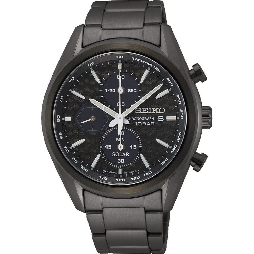 Seiko Ssc773p1 Men's Solar Chronograph Watch, Black Dial, Stainless Steel Bracelet