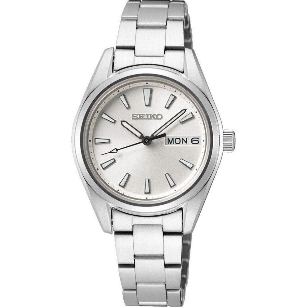 Seiko Sur349p1 Women's Quartz Watch - Silver Dial, Day-date, Stainless Steel Bracelet