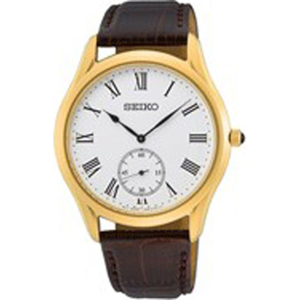Seiko Srk050p1 Men's Classic Quartz Watch, White Dial, Brown Leather Strap