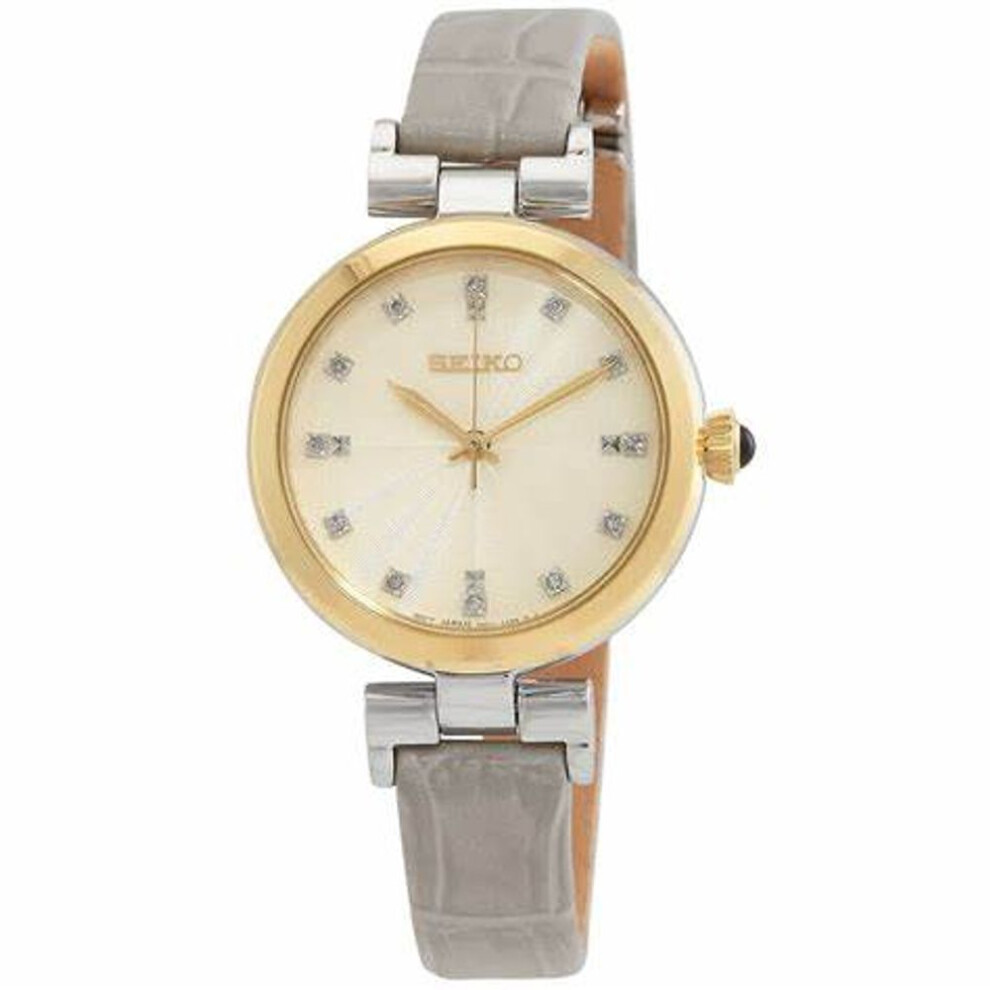 Seiko Srz546p1 Women's Quartz Watch, Champagne Dial, Beige Leather Strap
