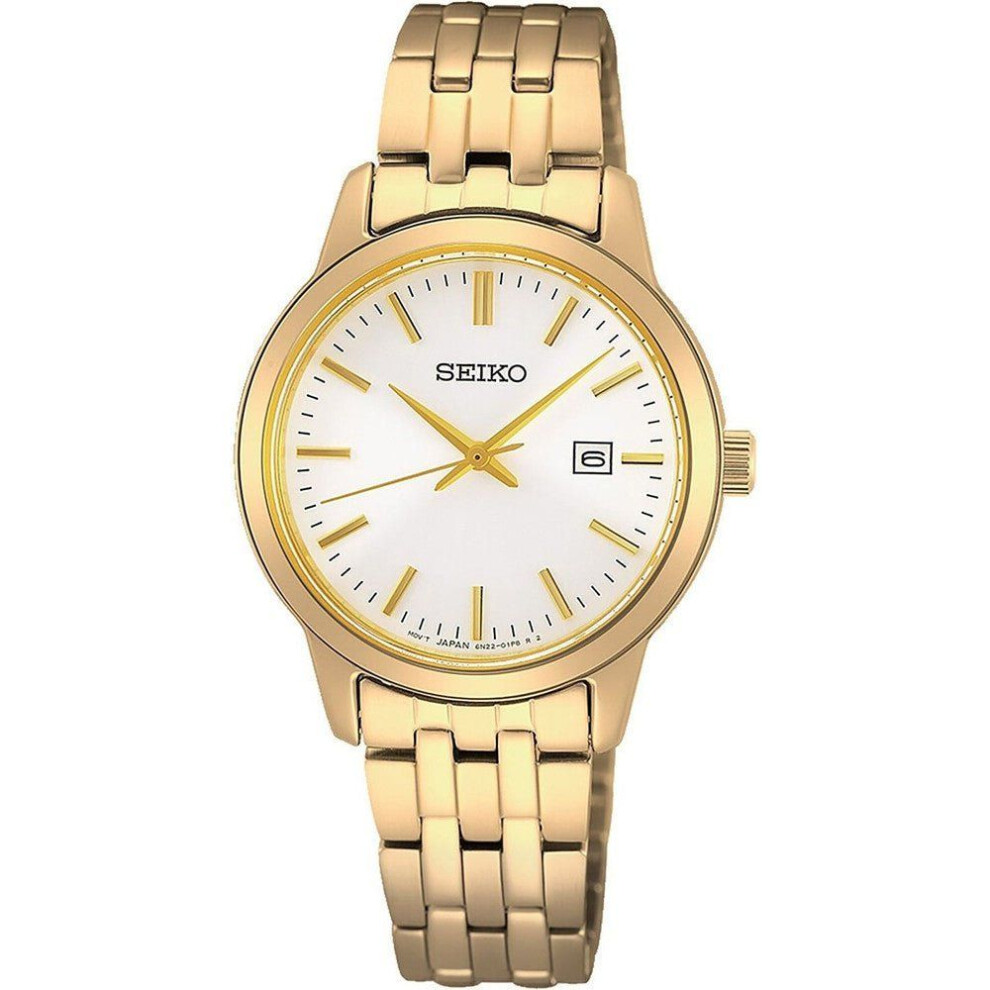 Seiko Sur412p1 Women's Quartz Watch - White Dial, Gold-tone Stainless Steel Bracelet