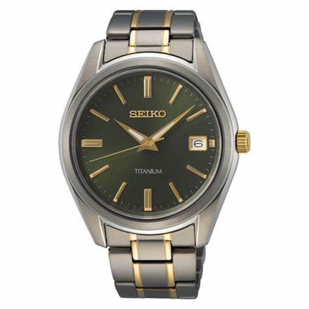 Seiko Sur377p1 Men's Titanium Quartz Watch, Green Dial, Two-tone Titanium Bracelet