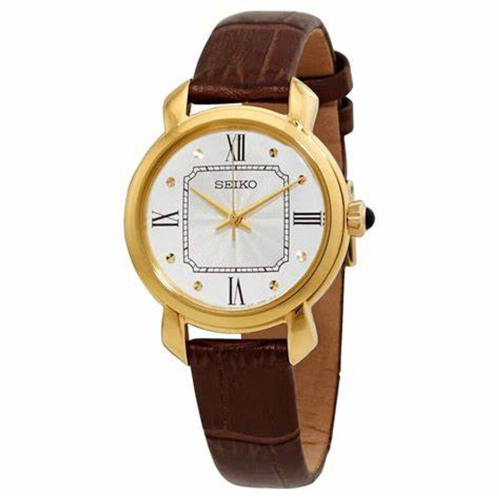 Seiko Sur500p1 Women's Quartz Watch, White Dial, Brown Leather Strap