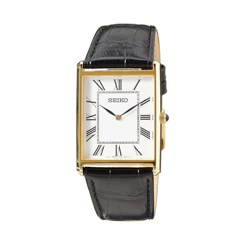 Seiko Swr052p1 Men's Quartz Watch – Gold Case, Black Leather Strap