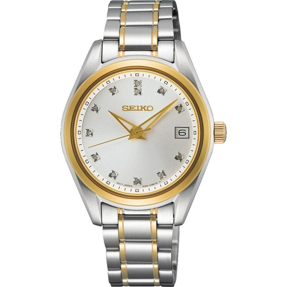 Seiko Women's Quartz Watch Sur582p1 - 32mm Two-tone Stainless Steel Case, Diamond Accents, Sapphire Crystal