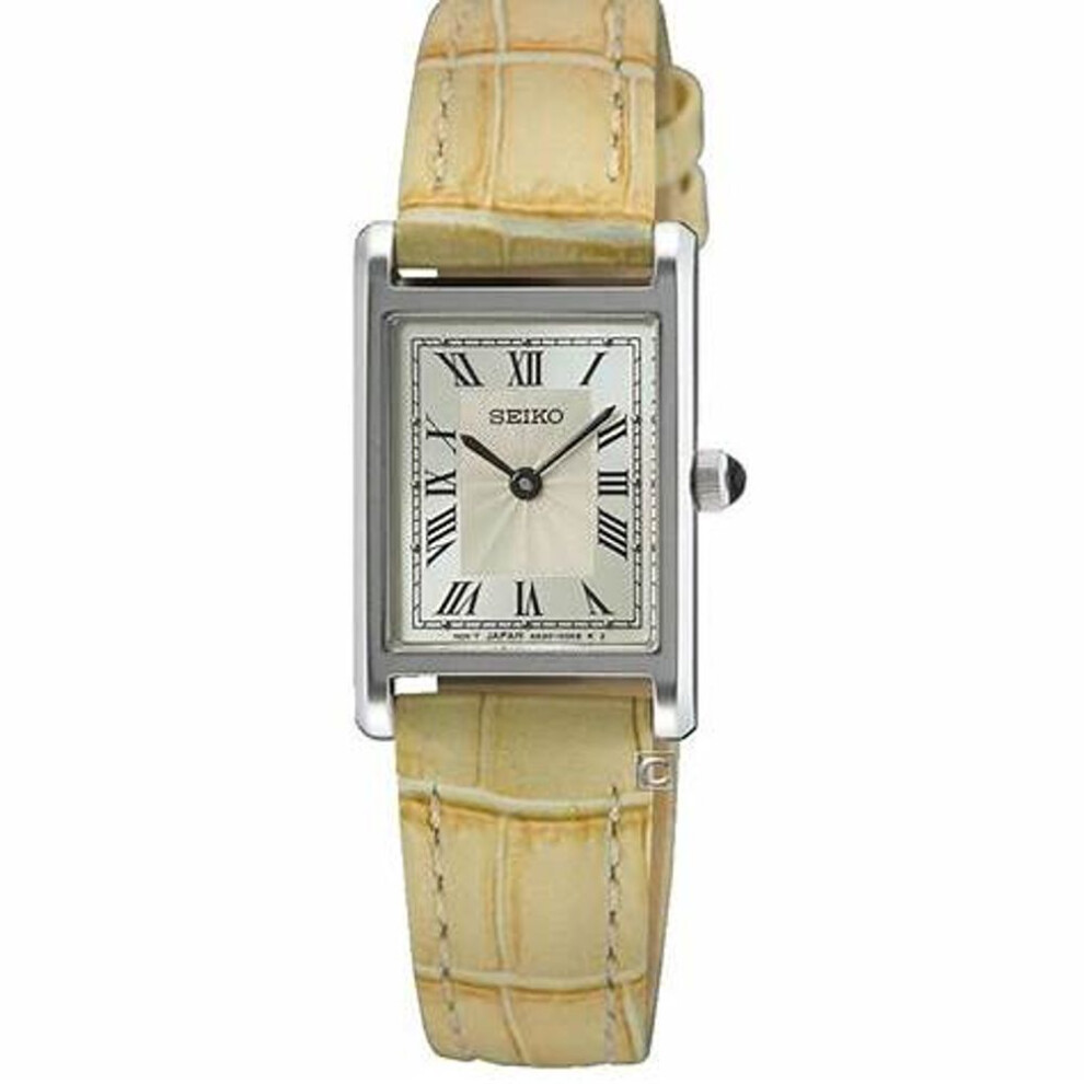 Seiko Swr095p1 Women's Quartz Watch, Ivory Dial, Beige Leather Strap