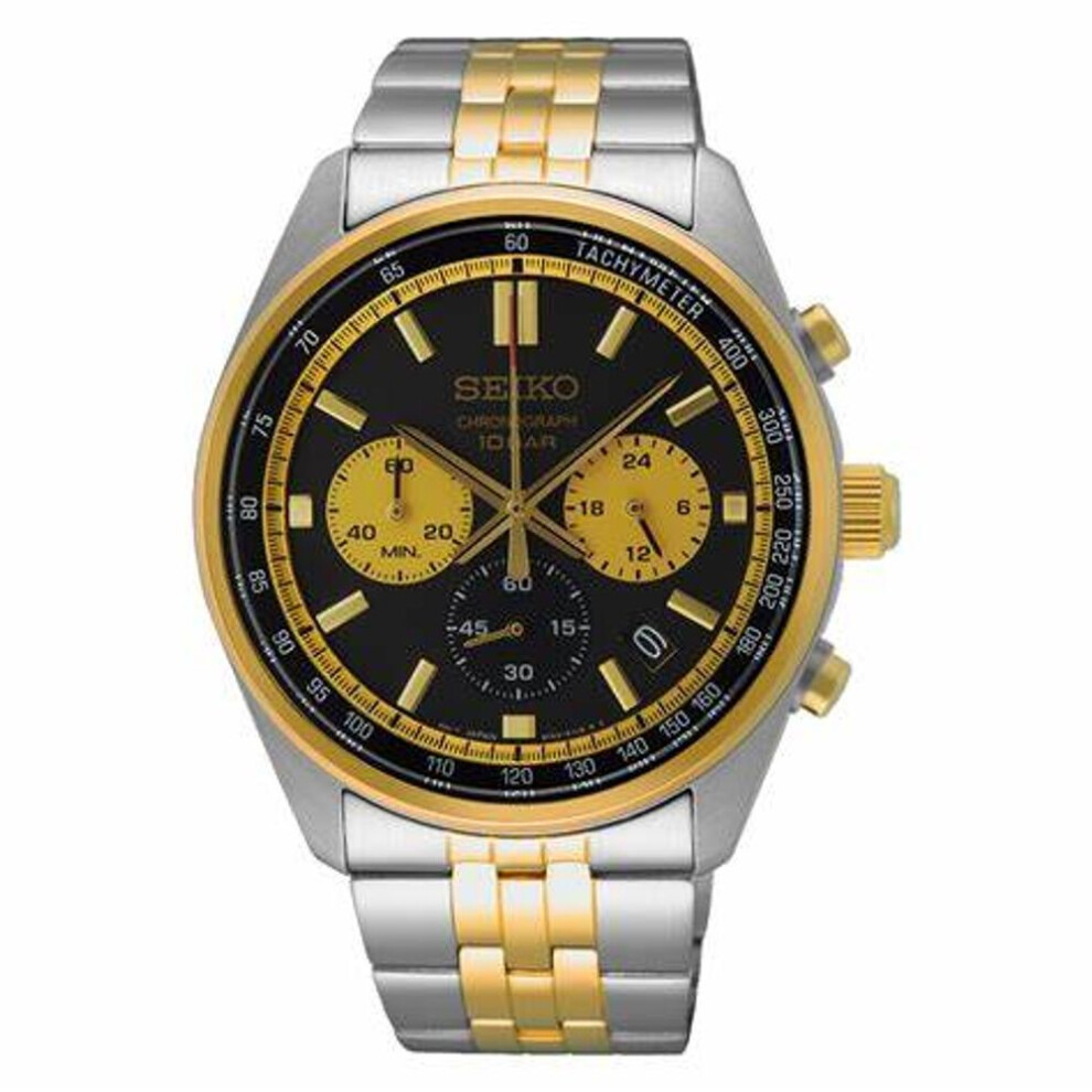Seiko Ssb430p1 Men's Chronograph Watch, Black Dial, Two-tone Stainless Steel Bracelet
