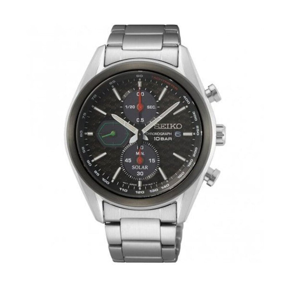 Seiko Ssc803p1 Solar Chronograph Men's Watch - Black Dial, Stainless Steel Bracelet