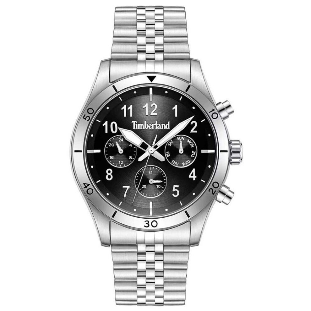 Timberland Tdwgk0054703 Ashmont Men's Watch – 44mm Silver Stainless Steel Case, Black Dial, Silver Bracelet, 5 Atm Water Resistance