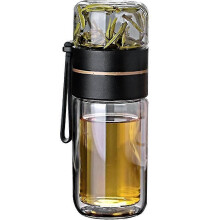 (Musta)Kaksiseinämäinen lasinen teen infuusiopullo -teepullo Infuserilla Kannettava teepullo irtoteetä