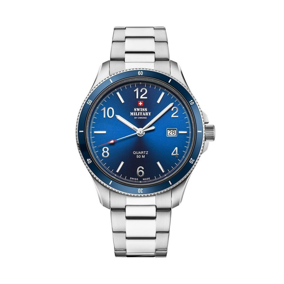 Swiss Military Sm34096.03 Men's Quartz Watch - Stainless Steel With Blue Dial, 50m Water Resistance