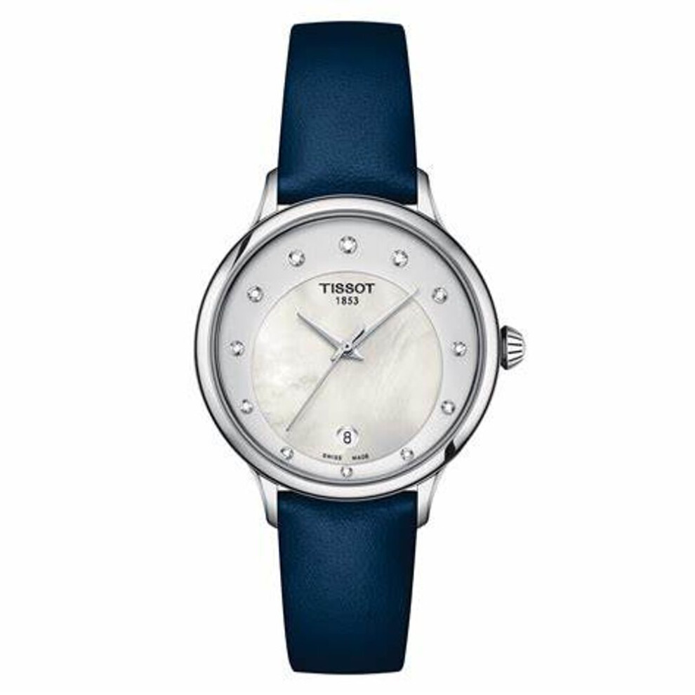 Tissot Odaci-t T1332101611600 Women's Watch – Mother Of Pearl Dial, Diamond Indices, Blue Leather Strap