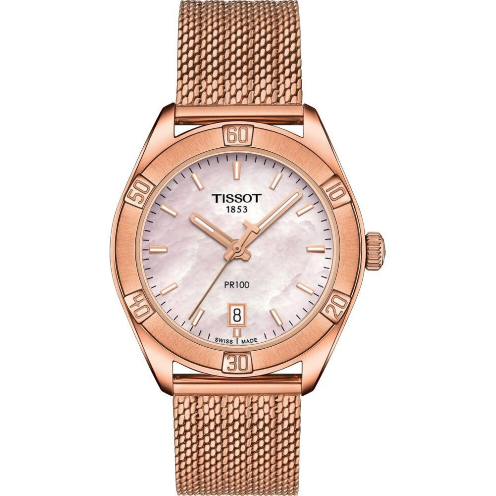 Tissot Pr 100 Sport Chic Women's Watch - Pink Mother-of-pearl Dial, Rose Gold Pvd Mesh Bracelet