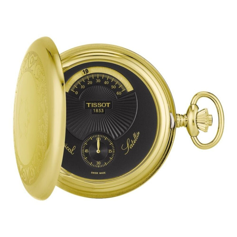 Tissot T-pocket Satellite T851.405.99.050.01 Mechanical Pocket Watch - 52.5mm Gold Brass Case, Black Dial