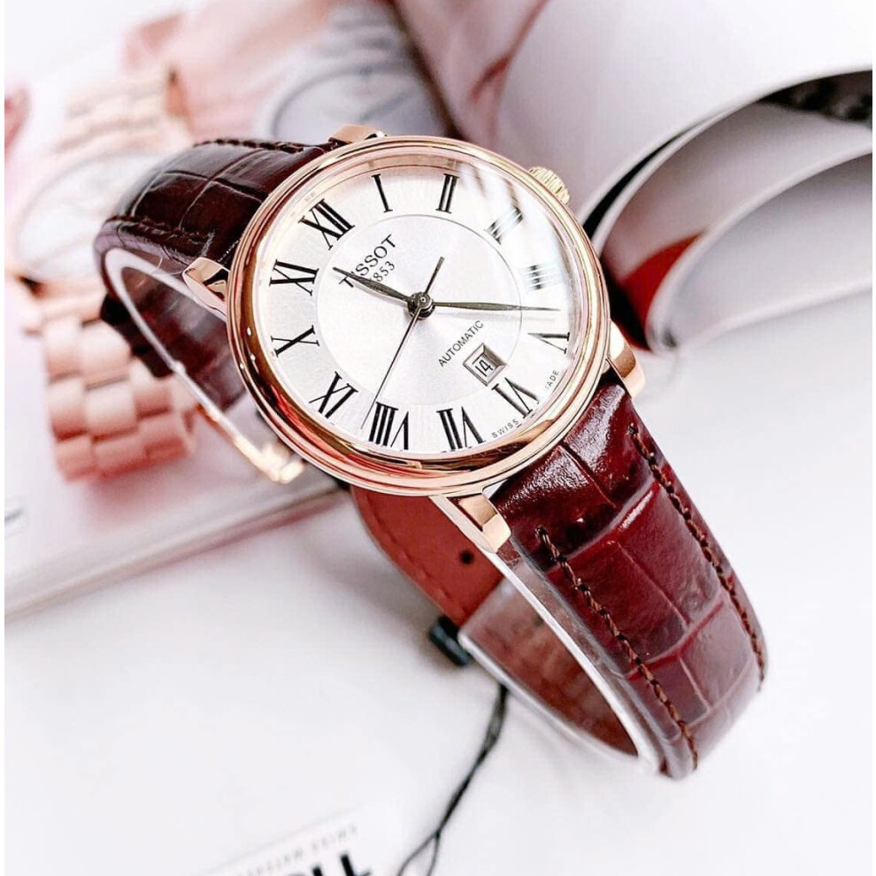 TISSOT T122.210.36.033.00 WOMENS WATCH BROWN LEATHER STRAP SILVER DIAL