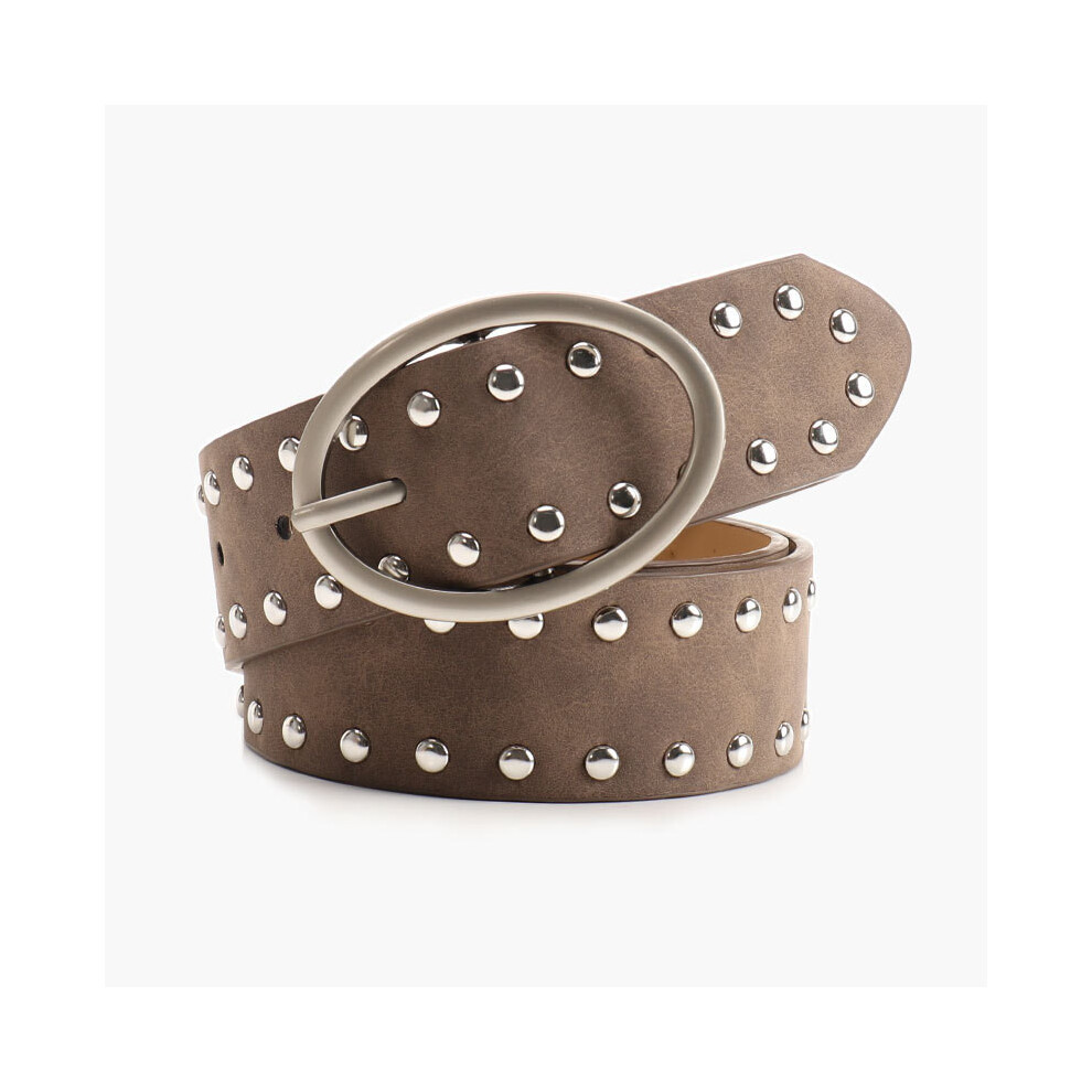 (Brown) Women Streetwear Faux Leather Rivets Belt With Alloy Metal Buckle Daily Use For-image-OPC-PHSMV9R-NEW
