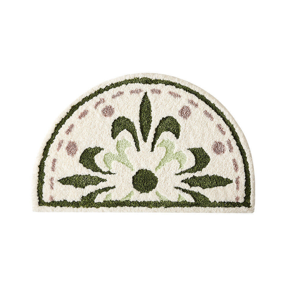 (Green Flowers) Semicircle Flower Bathroom Mat With Nonslip Backing For Toilet Spaces And Shower-image-OPC-PHSMYZT-NEW