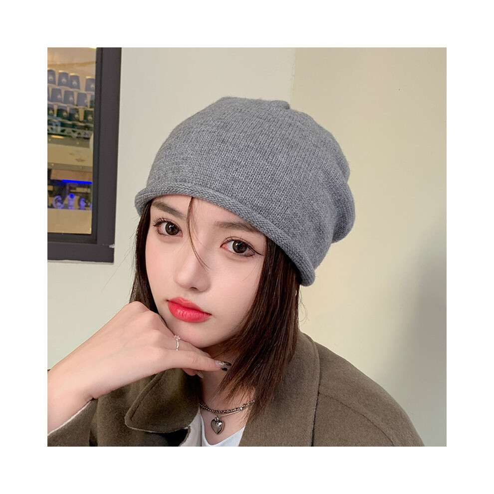 (Gray)Chapeau tricoté mode avec cordon de serrage protection oreille et motif couleur unie