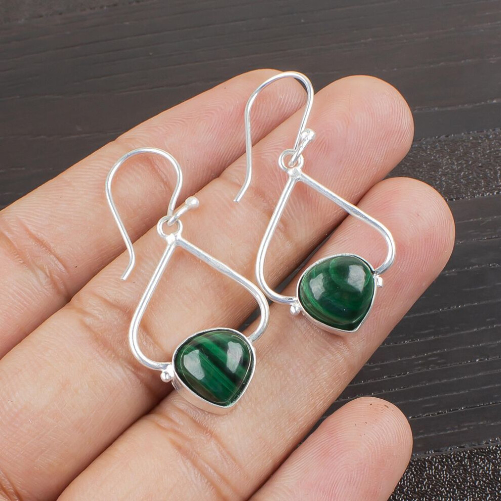 Malachite Earrings, 925 Sterling Silver Jewelry Gift For Women, Handmade Earrings Gemstone Jewelry