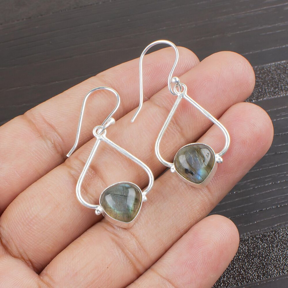 Labradorite Gemstone Jewelry, 925 Solid Sterling Silver Earrings, Handmade Meditation Earrings For Wedding Gifts