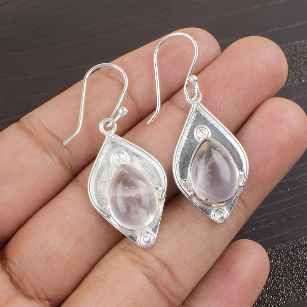 Rose Quartz 925 Solid Sterling Silver Earrings, Handmade Gemstone Earrings Jewelry, Gifts For Wife Brand New Earrings