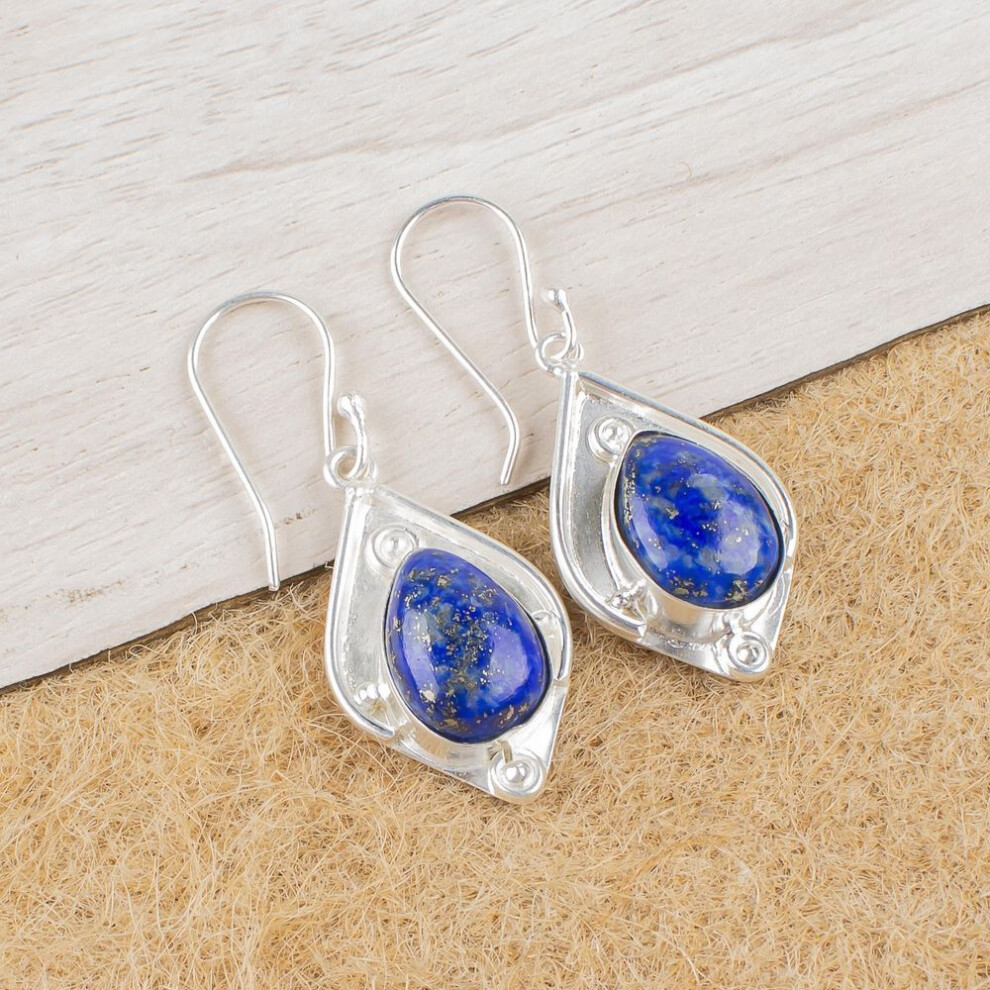 Lapis Lazuli Earrings Handmade Jewelry, 925 Solid Sterling Silver Earrings Designer Gemstone Jewelry Earrings, Gift For Mom
