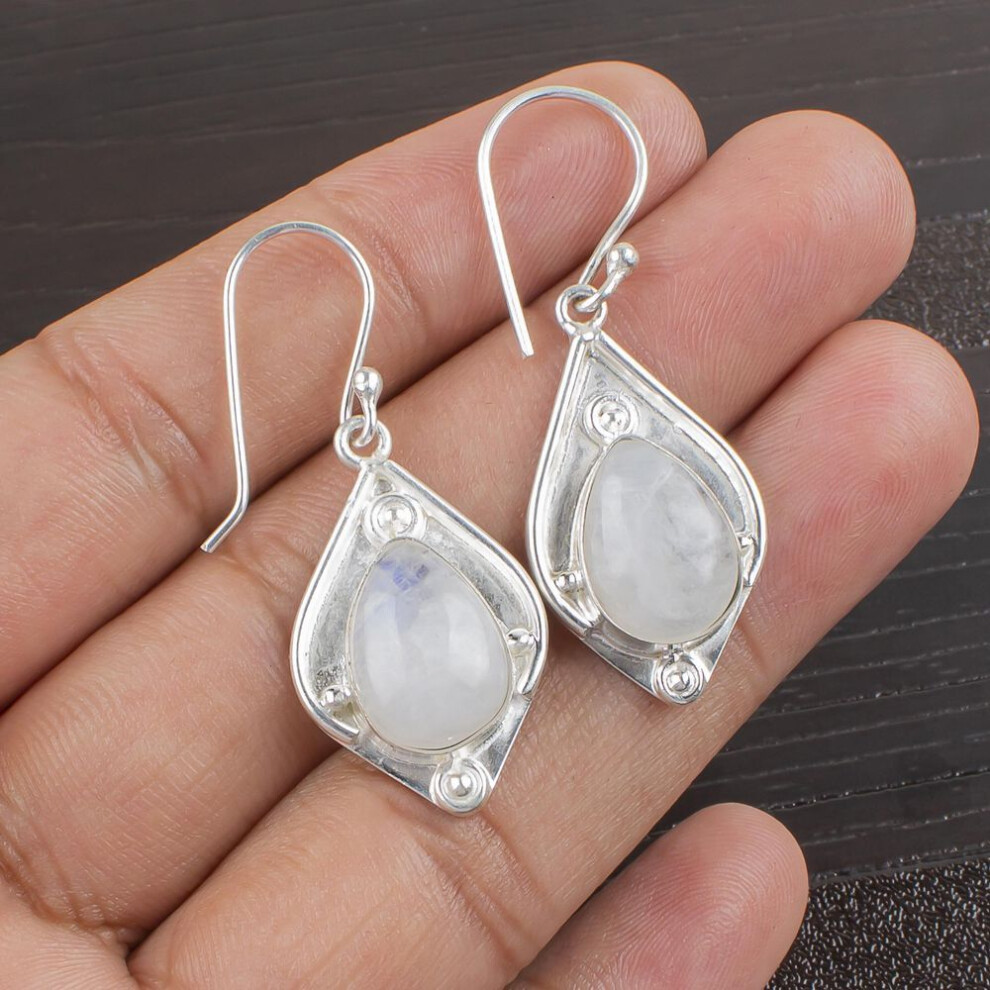 Rainbow Moonstone Earrings Gemstone Jewelry, 925 Solid Sterling Silver Earrings, Handmade Beautiful Jewelry Earrings