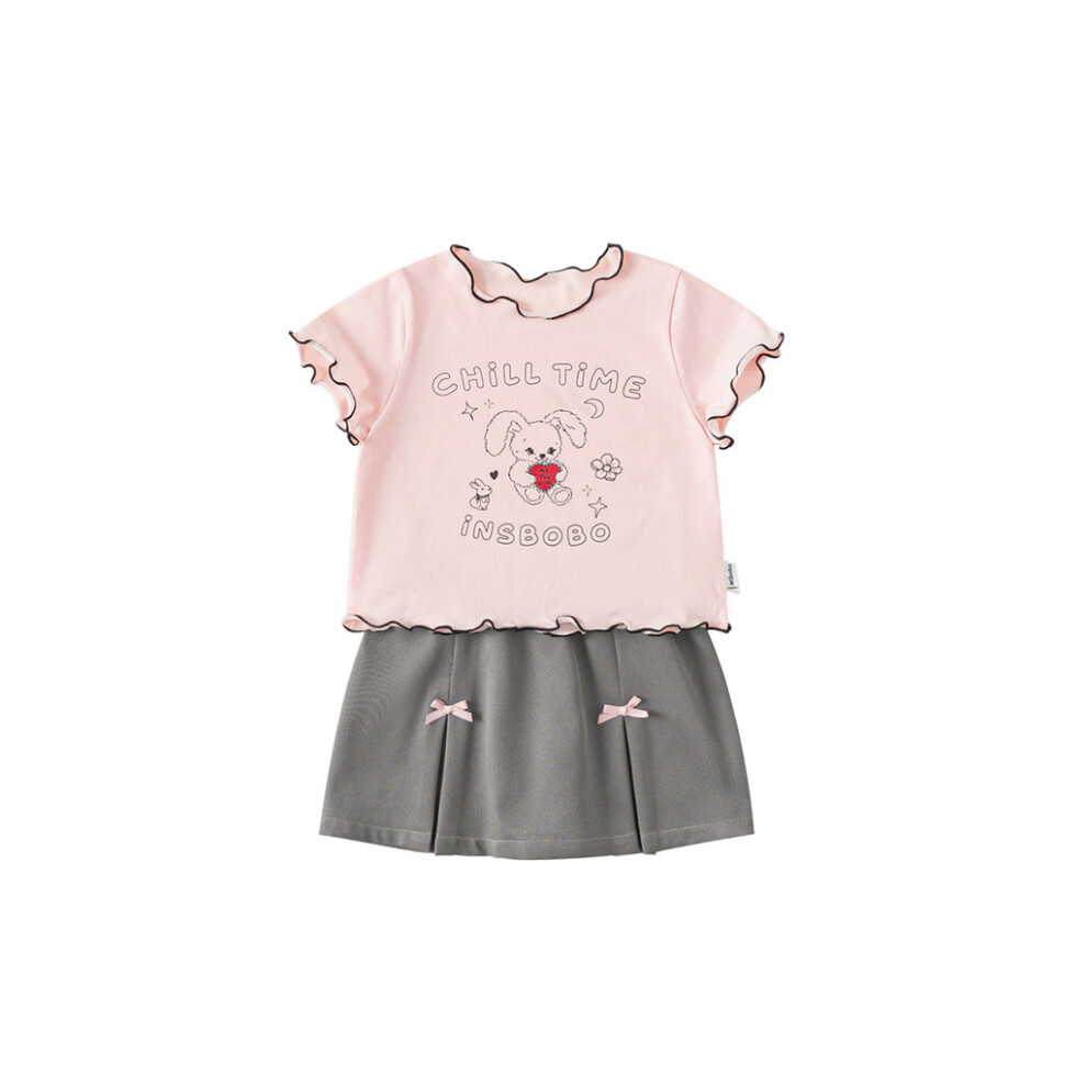 (120cm)Lot de deux pièces joli haut et jupe courte motif lapin dessin animé enfant été