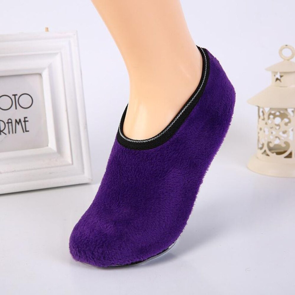 (purple, 34-39) 34-39 Women Fleece Gripper Slipper Warm Anti-skid Home Socks Soft Sports Train
