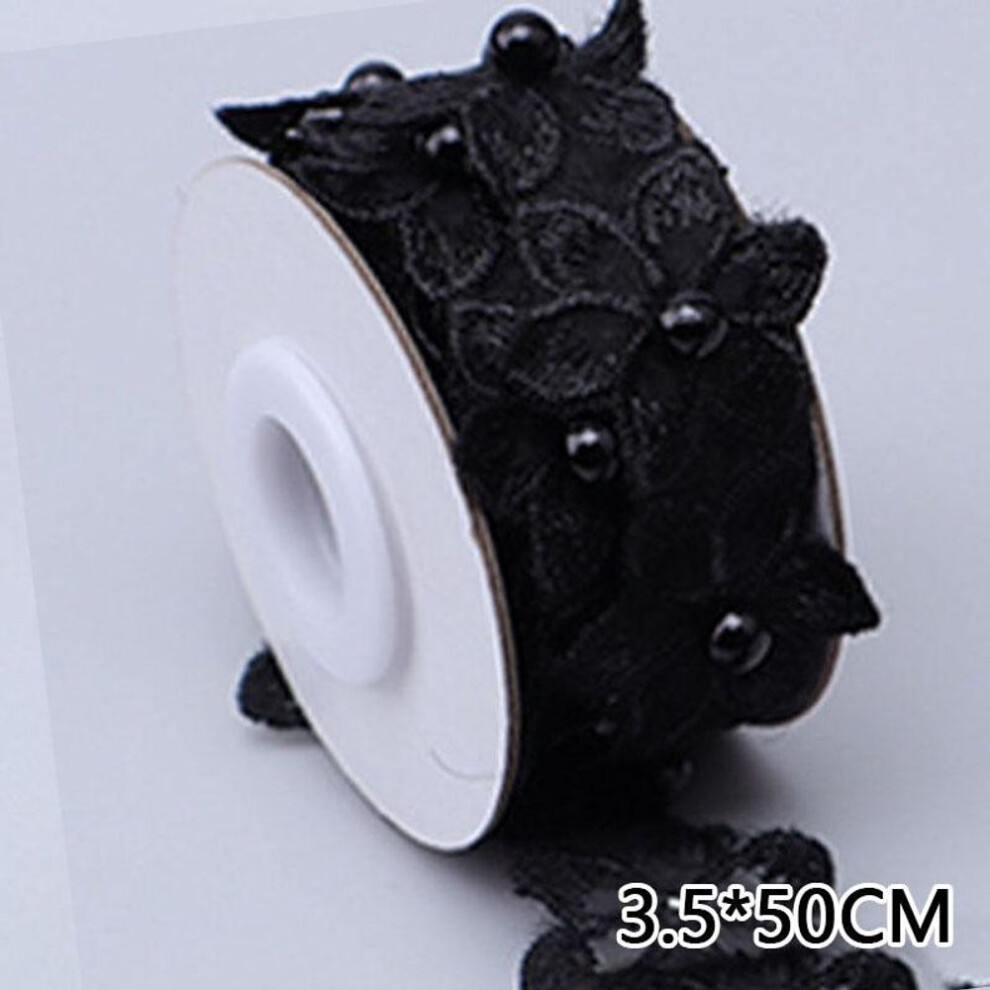 (black, 3.5*50cm) 1 Roll Wedding Dress Flower Lace Embroidered Ribbon Pearl Diy Clothing Sewing