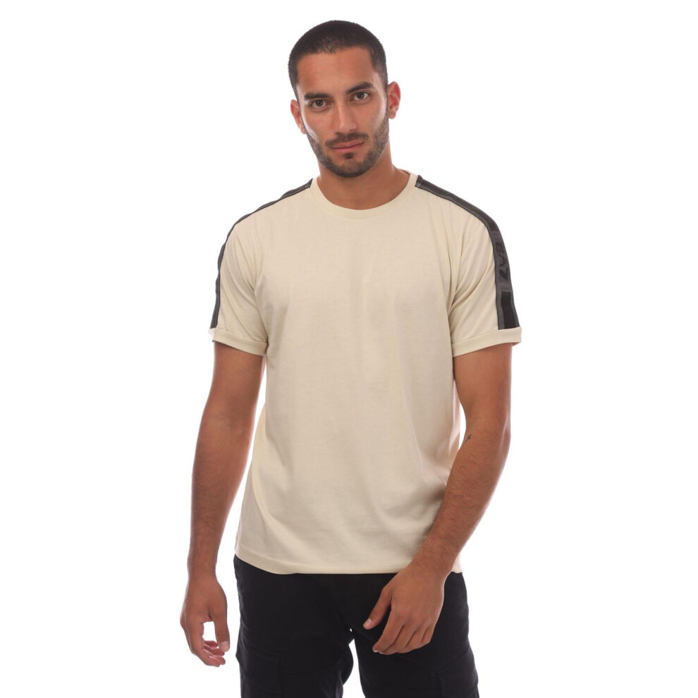 (S, Beige) Emporio Armani Mens EA7 Logo Cotton Jersey T-Shirt