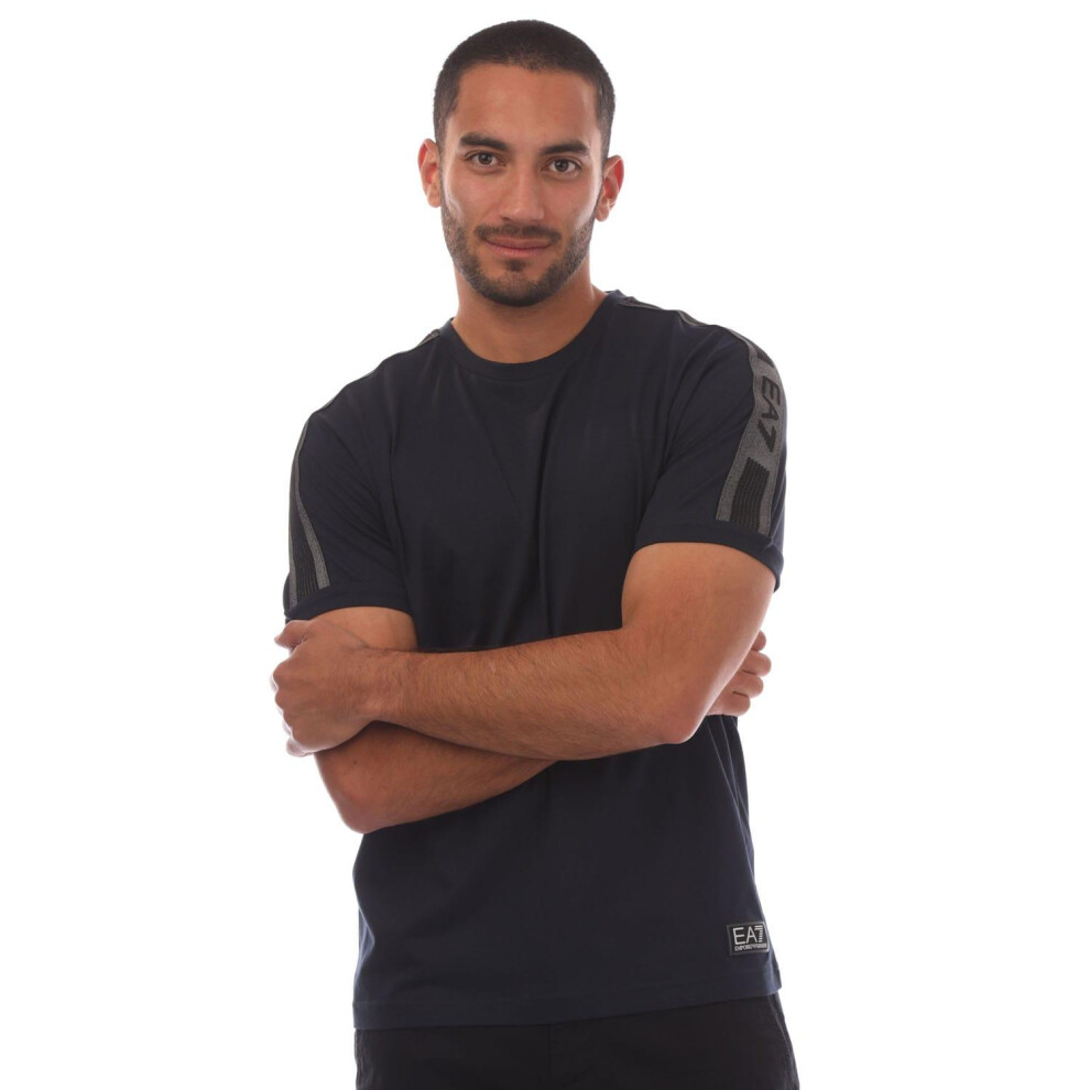 (S, Navy) Emporio Armani Mens EA7 Logo Cotton Jersey T-Shirt