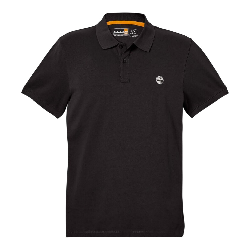 (S, Black) Timberland Mens Oyster River Logo Short-Sleeved Polo Shirt