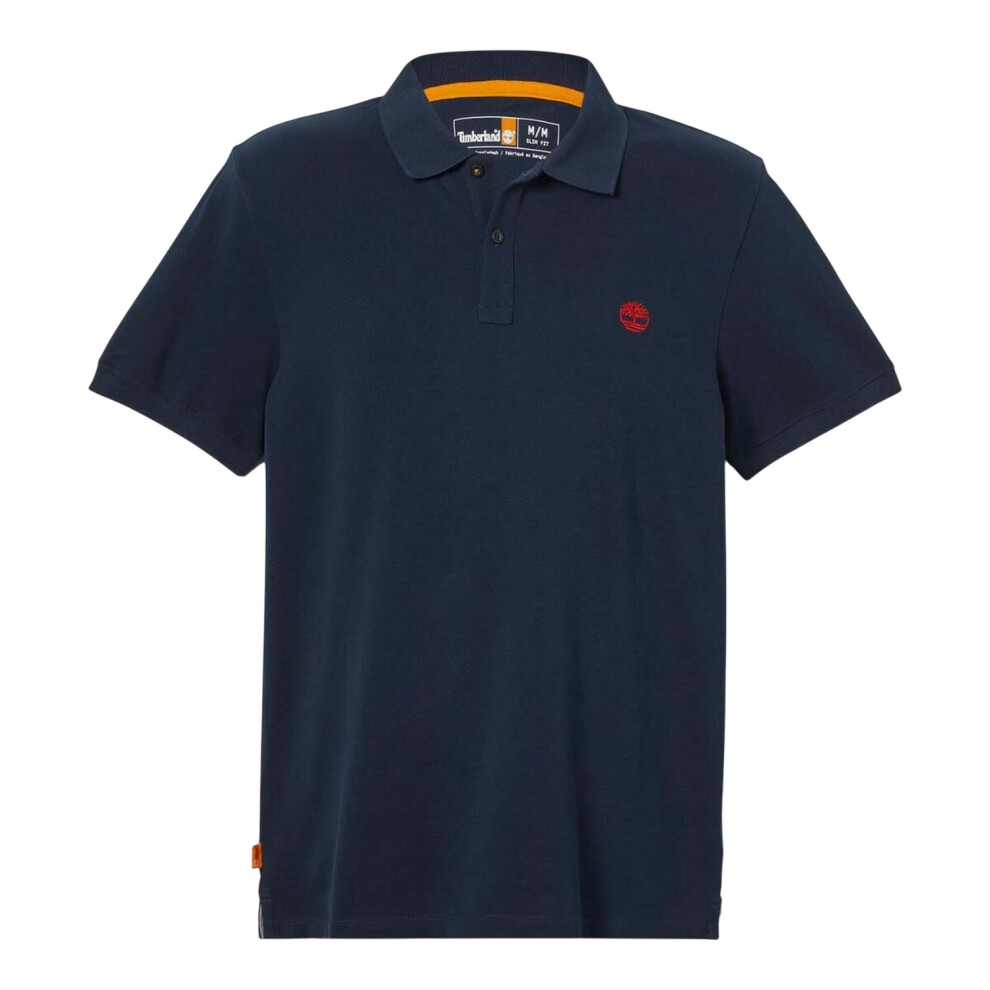 (S, Navy) Timberland Mens Oyster River Logo Short-Sleeved Polo Shirt